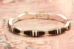 Calvin Begay Genuine Acoma Jet Sterling Silver Navajo Bracelet